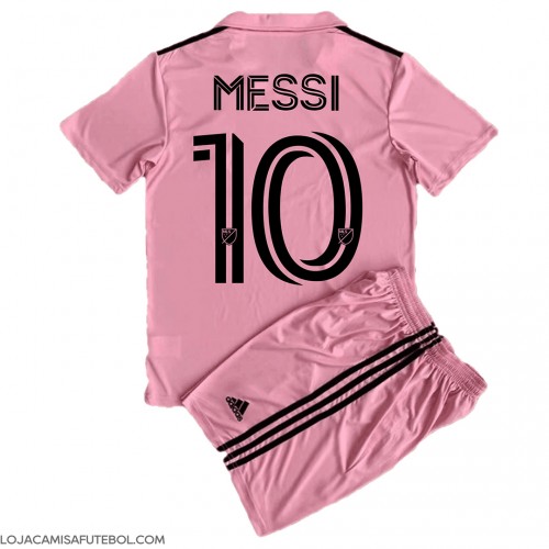 Camisa de Futebol Inter Miami Lionel Messi #10 Equipamento Principal Infantil 2023-24 Manga Curta (+ Calças curtas)